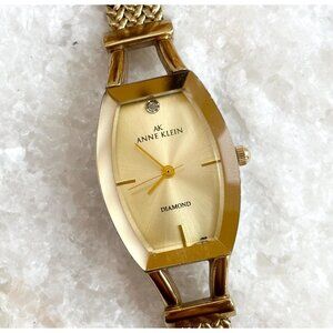 Anne Klein Diamond Accented Gold T 8030 Vintage Ladies Wristwatch 20mm - WORKS!